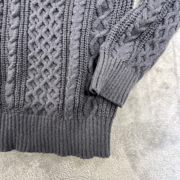 Mens Cable Knit Sweater Gray SZ L Ribbed Waffle - Picture 2 of 13